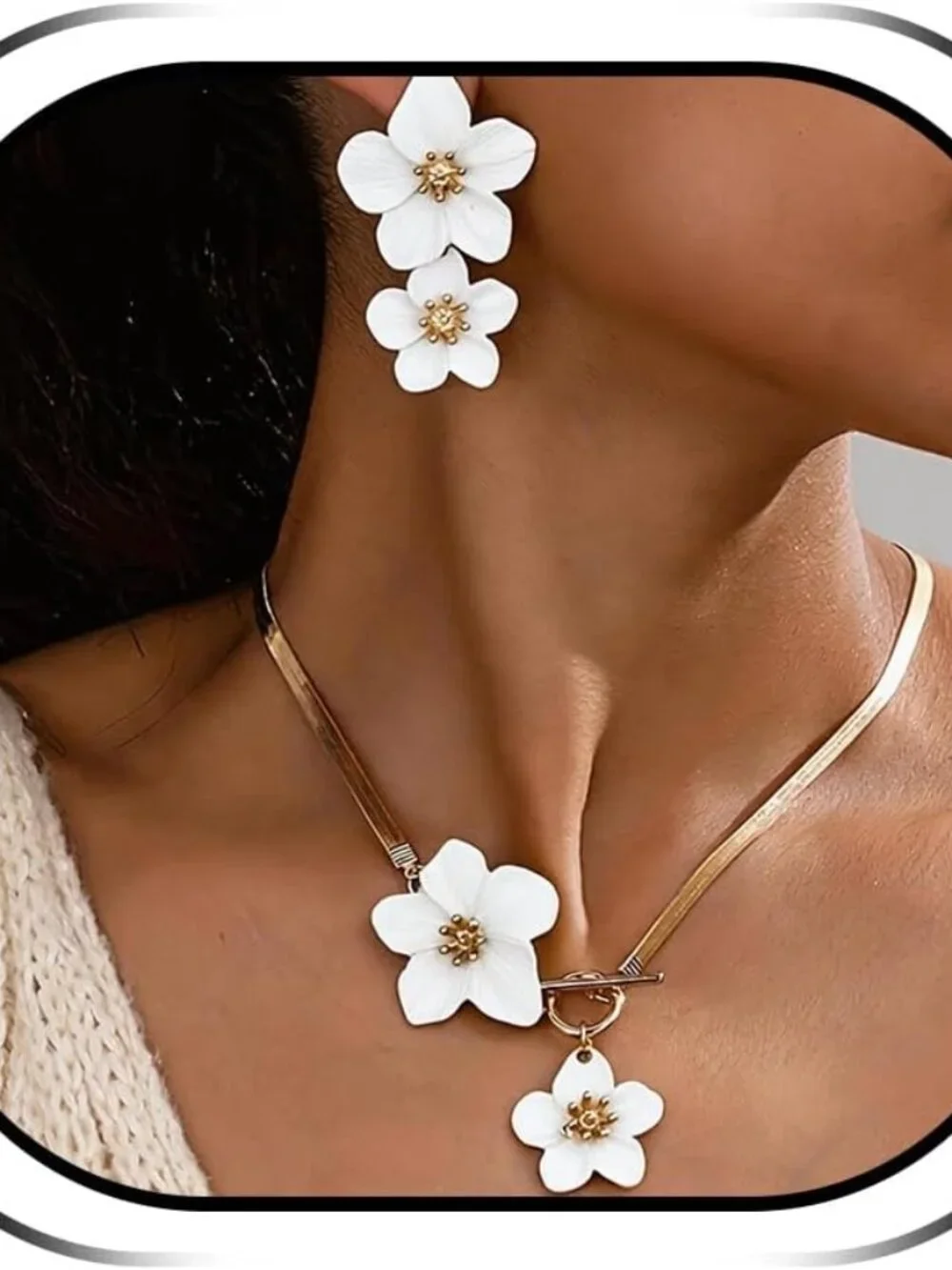 Flower Jewelry Set for Women Gold Necklaces Earrings Statement Summer Beach Vaca